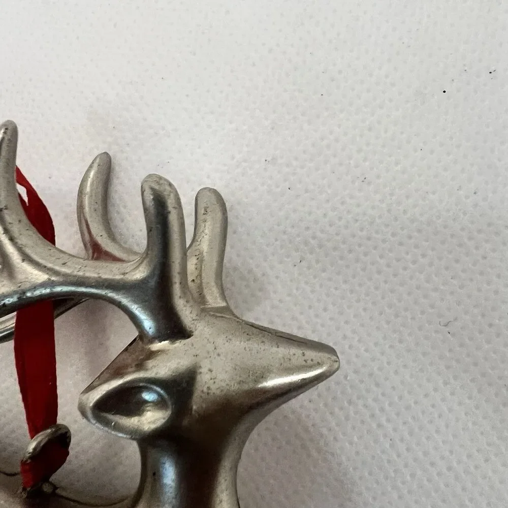 Pottery Barn 4” Silver Plated Reindeer Christmas Ornaments Heavy